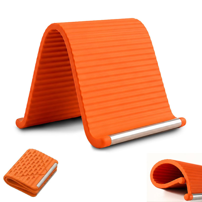Portable Foldable Silicone Aluminum Phone Holder, 2026 New Flexible Silicone Aluminum Phone Holder, Folded into Any Shape, Universal Adjustable Anti-Slip Desktop Mount for Home Office Travel (Orange) Orange