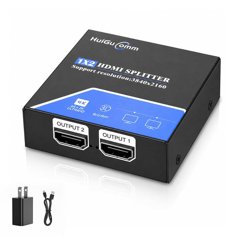 HDMI Splitter 1 in 2 Out, 4K 30Hz Powered 1x2 for Dual Monitors | Supports 1080P 60Hz, Mirrors One HDMI Source to Two Displays; for Laptop, PC, TV, Projector and HDTV, Not Extended Mode 4K30Hz