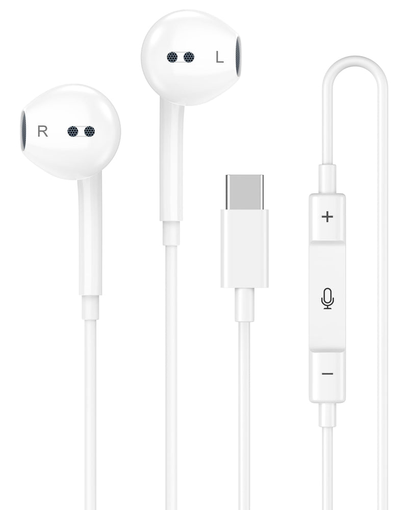 Apple Wired Headphones USB C Wired Earbuds for iPhone 17 16 Pro Max 16 | USBC in-Ear Headphones Wired Ear Buds Type C iPhone 16 Earbud Earphones Headsets White-USBC