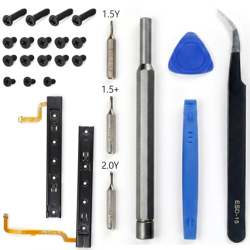 Left and Right Slide Rail Replacement for Nintendo Switch Console | 17 Console Screws + Repair Tools, Compatible with Switch HAC-001 (Not for OLED/Lite/Switch 2)