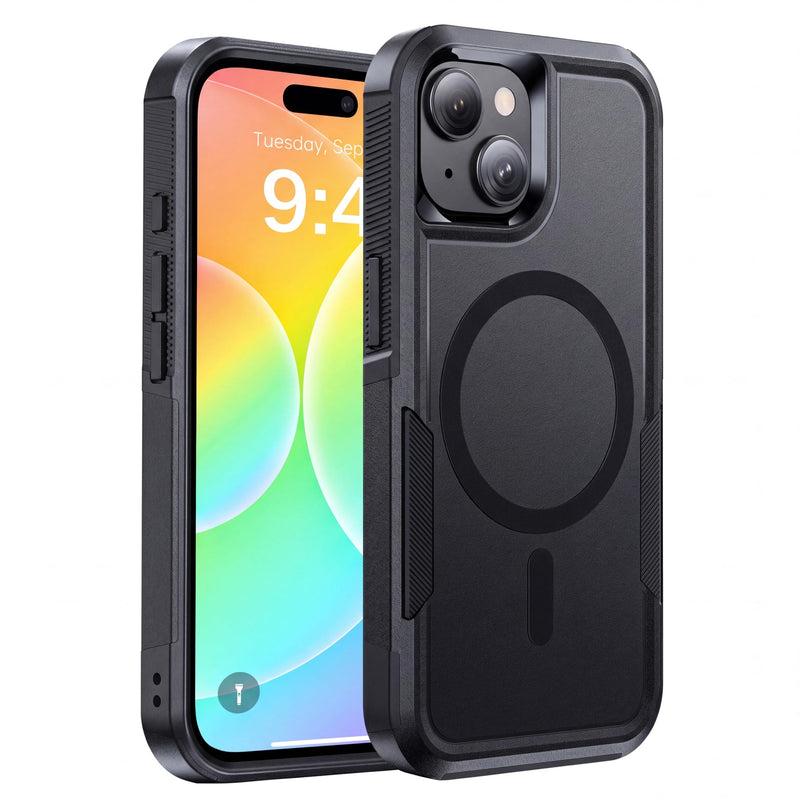 Magnetic for iPhone 15 Case Military-Grade Shockproof, Black | Dual-Layer Heavy Duty Rugged Protection Phone Case [Fit for MagSafe] Anti-Fingerprint Anti-Scratch Back for iPhone15 Cover