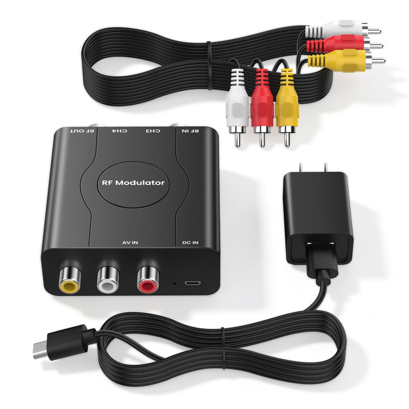 RF Modulator for TV, RCA to RF Coaxial Adapter with 3.3ft RCA Cable | Channel 3/4 Switch for VHS/VCR/DVD Players Game Consoles, Converts AV Composite Video to Analog NTSC (Dark Grey) Dark Grey