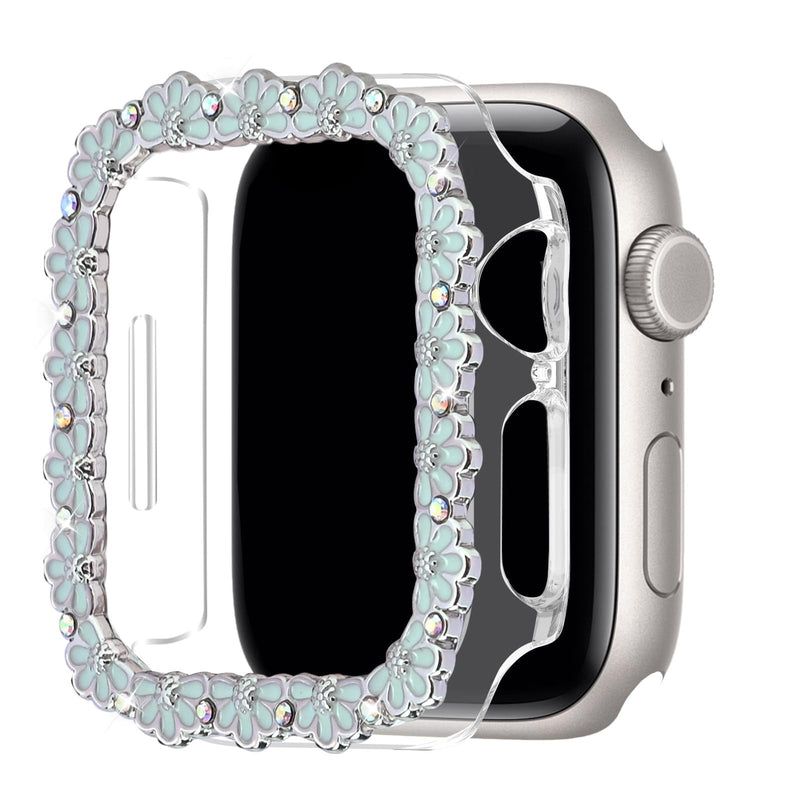 Floral Bling Diamond Bumper Case for Apple Watch SE 3/SE 2/SE/9/8/7 44/45mm | Glitter Rhinestone Flower Watch Case Hard PC Shockproof Protective Frame Cover Accessory for Women Compatible with iWatch SE Apple Watch SE 3/SE 2/SE/9/8/7/6/5/4 (44/45mm)