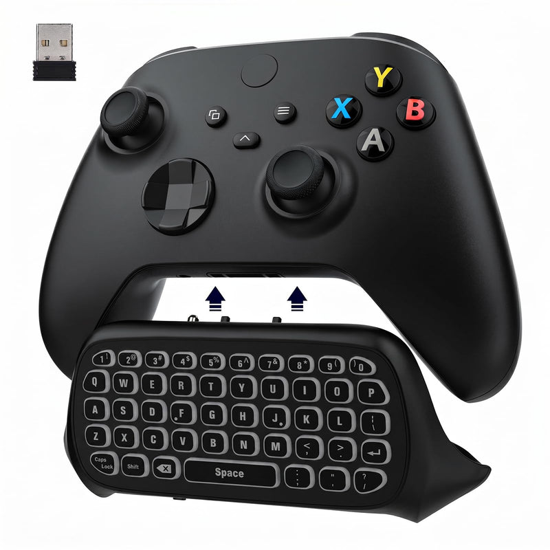 MoKo RGB Keyboard for Xbox One Controller | Wireless Chatpad Keypad w/ 2.4G Receiver, Accessories for Xbox One S/Elite/2/Series X/S, Black+White