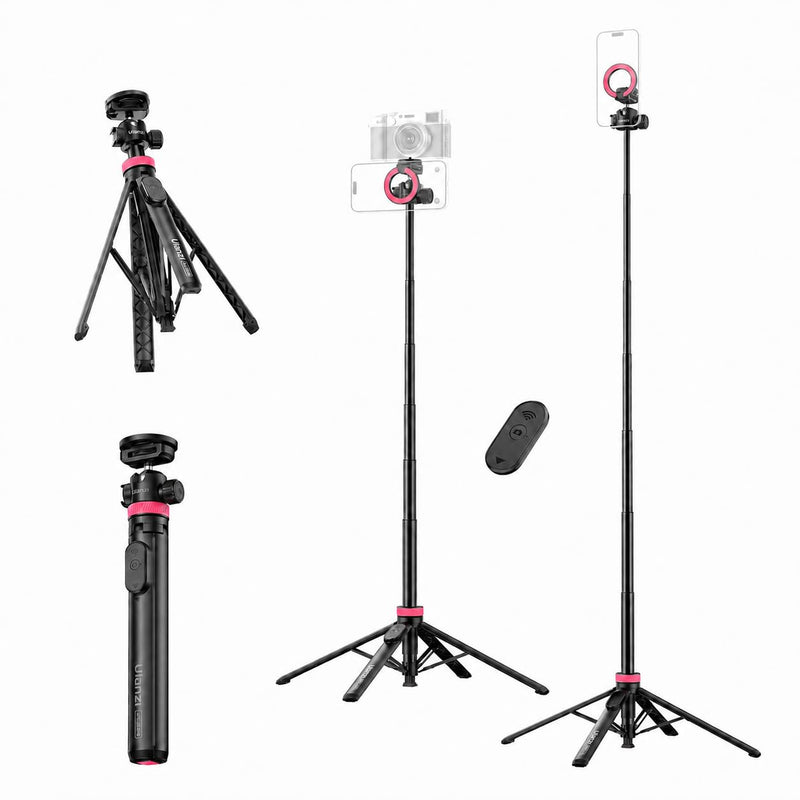 ULANZI MT44M Auto Open Magnetic Phone Tripod, 59" Selfie Stick with Remote | Tripod Stand 2-in-1 Dual Mount&1/4" Screw for Phone&Camera, 360°Ball Head for iPhone Android, Vlogging, Live Streaming, Black