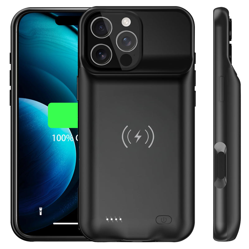 Battery Case Charger Made for iPhone 16 Pro, Type-C Ultra Slim Protective Charging Case, Wireless Slim 8500mAh Portable Rechargeable Charger - Black iPhone 16 Pro (6.1")