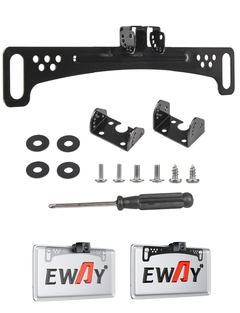 EWAY Universal Rear View Camera Bracket for License Plate, Stainless Steel | Anti-Rust Paint Backup Reverse Camera Holder, 170-Degree Adjustment, Full Accessories, 2 Low High Mounts for Narrow Space 1-pack