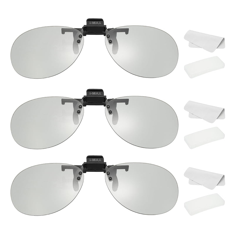 MECCANIXITY 3 Set Polarized Clip-on 3D Glasses, Passive Circular 3D Viewing Glasses Frames with Glass Case and Eyeglass Cloth for Image Maximum Movies Theater Games TV (Metal Clip)