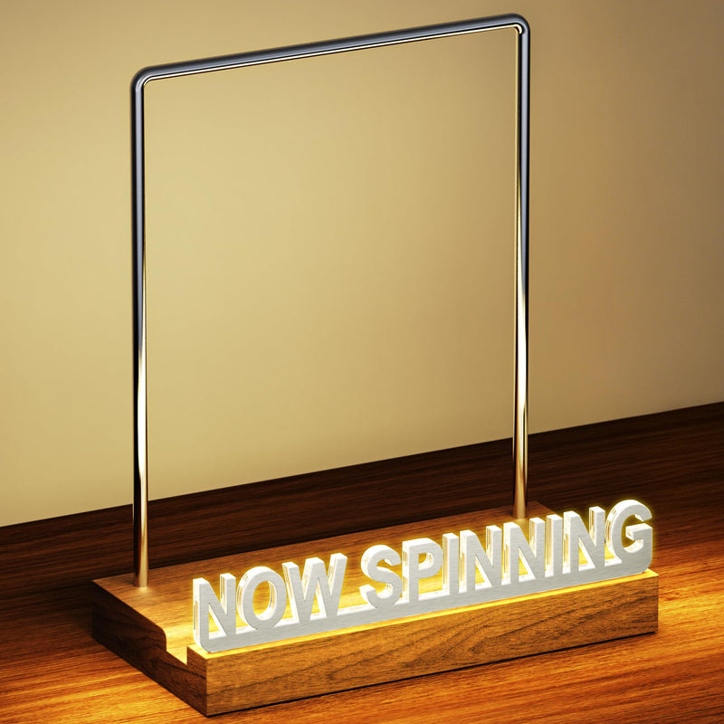 Vinyl Record Stand with Adjustable Warm White Lights Silver