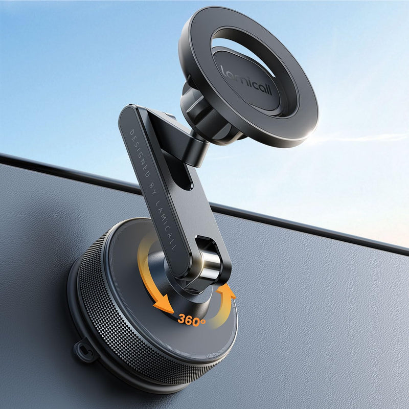 Lamicall Car Phone Holder Mount Ultra Nano Gel & 70+LBS Vacuum Suction Cup | 20X Strong Magnets 360° Phone Holders for Your Car Dashboard Windshield Car Mount for iPhone 17 16 15 Pro Max S26 S25 Black