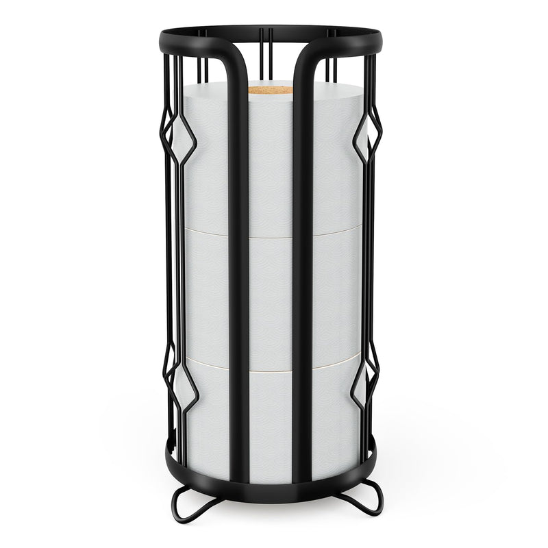 Epicano Toilet Paper Holder Stand Frees Standing,Black | Waterproof Raised Feet,Rustproof,Fit 3 Mega Rolls,No Drill No Assemble,Instant Paper Storage,Space-saving Renter Friendly