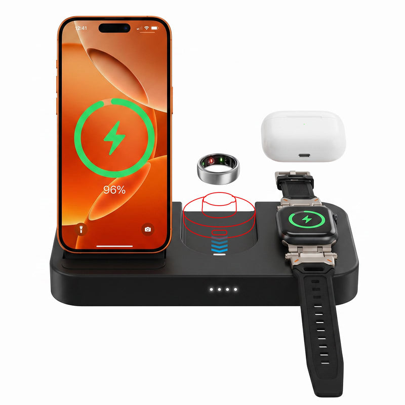 4 in 1 Charging Stand for Oura Ring Gen 3 Charger (Oura Ring Charger NOT Included), Fast Charger for iPhone, Apple Watch, AirPods, Magnetic Charger for Samsung Galaxy
