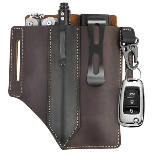 Leather Multitool Sheath for EDC Tools, Flashlight, Pen, Everyday Carry B23 Coffee