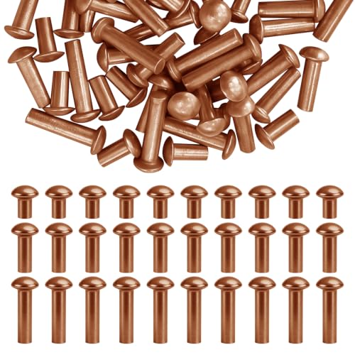 60 Pcs Half Round Head Solid Copper Rivets 3 Sizes M4 with Storage Box