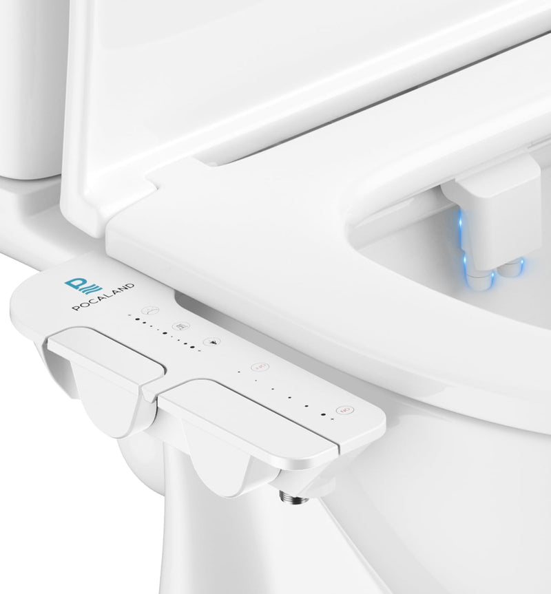 Ultra-Slim 3-in1 Bidet, Self-Cleaning, Posterior&Feminine Wash-(Retractable Dual Nozzles), Non-Electric Bidet Attachment for Toilet Seat, Adjustable Fresh Cold Water Pressure, Stainless Steel Inlet 1PCS-White + Cold Water