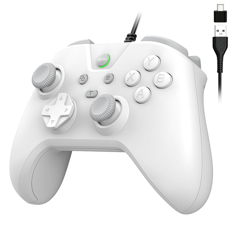 Megadream Wired Controller for Switch 2|1/PS4/PS3/PC/Android Gaming Controller, 1000Hz Polling Rate, 2M USB Cable, USB -C Adapter, Ergonomic Gamepad Joystick with Turbo Function, Dual Vibration, White