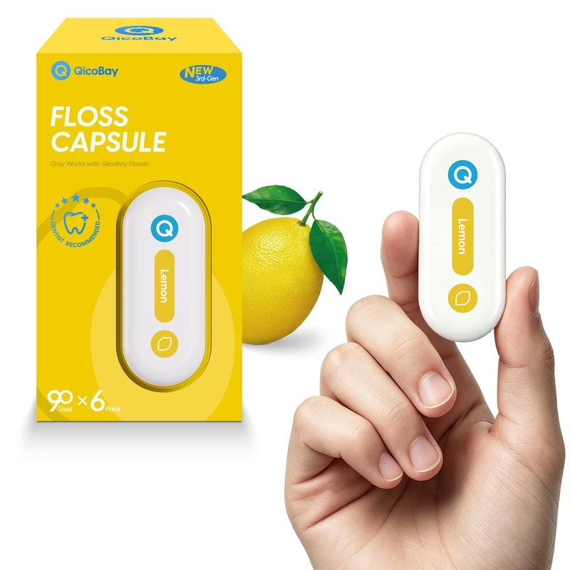 Refill Floss Capsules for Auto-Restringing Flossers, Not for Standalone Use, 90 Continuous Uses Each, PFAS-Free, Zero-Waste, Lemon (6-Pack) 6 Pack