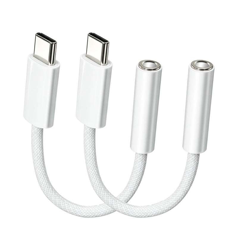 USB Type C to 3.5mm Headphone Adapter, 2 Pack Aux Audio Dongle for iPhone 17/16/15, iPad Pro, Samsung S23/S22/S21, MacBook Braided Cable
