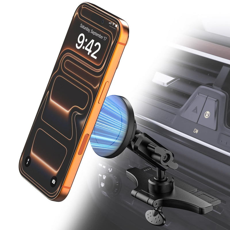 Metal Magnetic CD Slot Car Phone Mount with Adjustable Aluminum Arm | 360° Rotation Hands-free Magnet Holder for Car CD Player, Fit for iPhone 17 16 Pro/Max/Plus, Samsung, and All Android Phones
