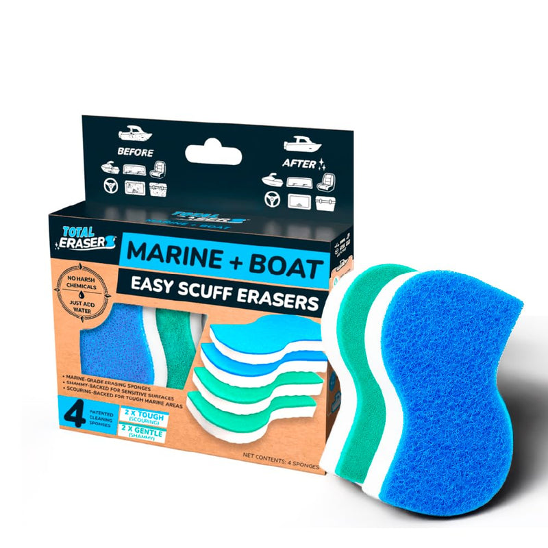 BoatERASERS Dual-Sided Boat Cleaner Sponges, Water-Activated Marine and Boat Eraser for Fiberglass, Vinyl & Gelcoat, Removes Scuffs, Dirt & Waterline Marks, No Harsh Chemicals (4 Pack)