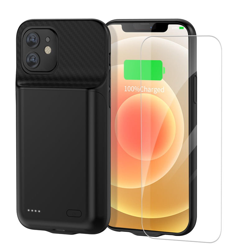 Battery Case for iPhone 12/12Pro, 10000mAh High Capacity Portable Protective Charging Case, Rechargeable Smart Extension Phone Charger - (6.1 inch) Black iPhone 12/12 Pro battery case