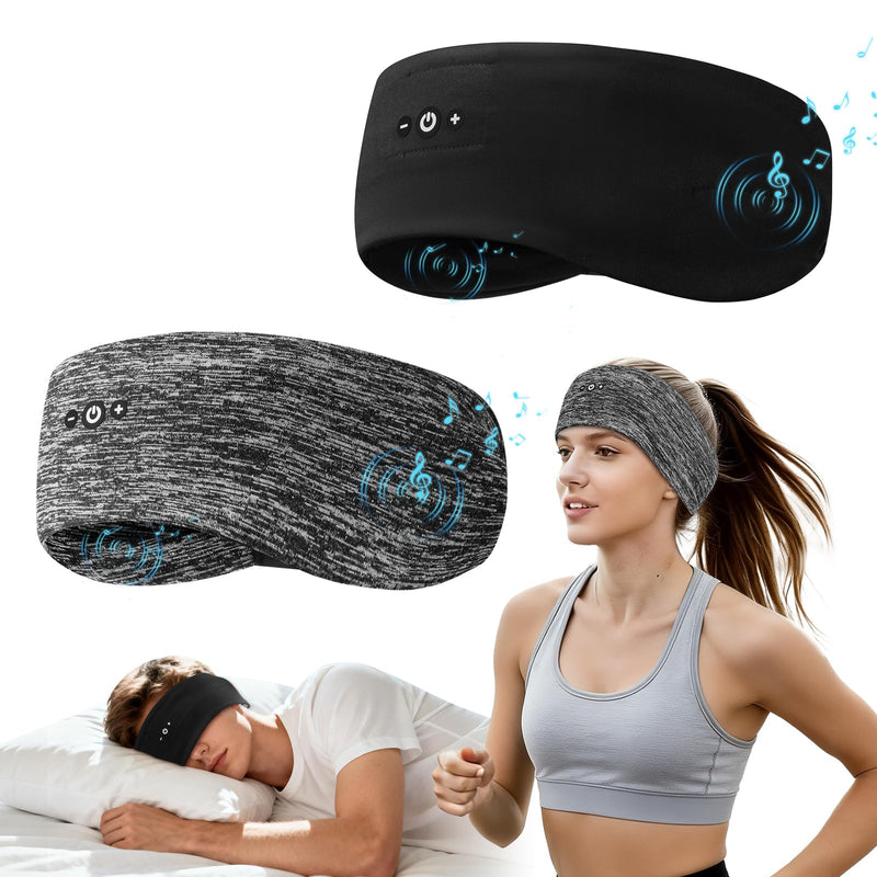 2-Pack Sleep Headphones Bluetooth Headband with Thin Speakers-Black&Gray | Headband Headphones for Sleeping & Sports, No Ear Pressure for Side Sleepers,12-Hour Battery, Works with All Bluetooth Device Black&Grey