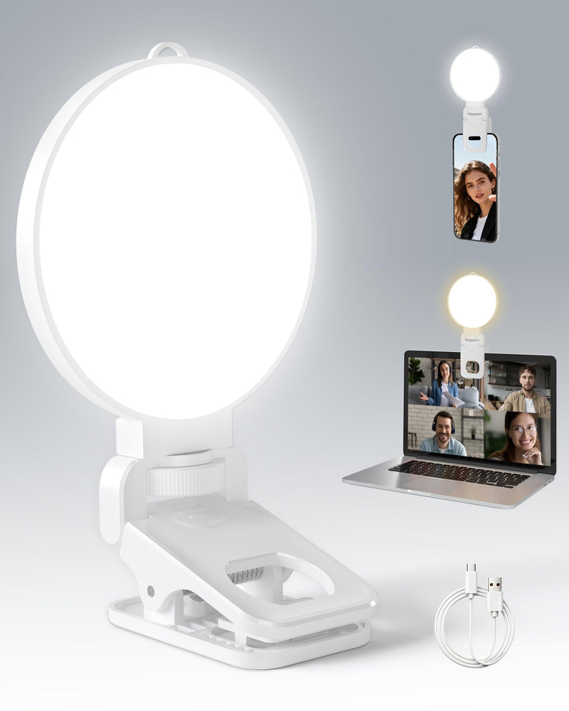 NiceVeedi 3 Color Soft Selfie Light Phone Light with Clip, Portable Edge-lit Ring Light, Rechargeable Video Conference Lighting for iPhone/Selfies/Makeup/Live Streaming/TikTok/Vlog/Zoom/Video Calls