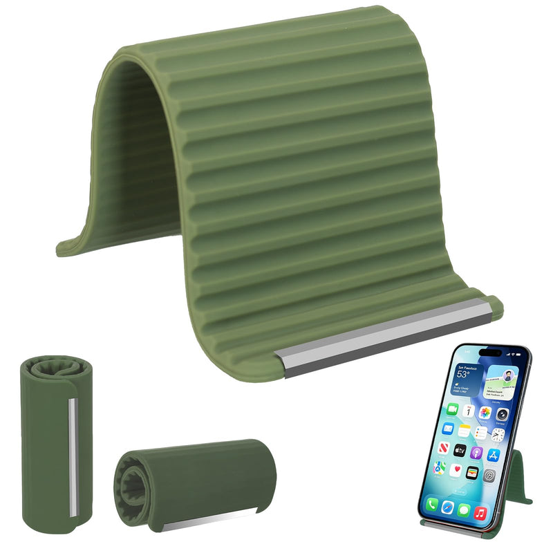 Flexible Silicone Aluminum Phone Holder,Mini Size 1 Pack（Green） | Adjustable Cell Phone Stand，0.16in Ultra Thin,Rollable Bendable，Desk，Office，Bed，Travel，Airplane Phone Holder Green