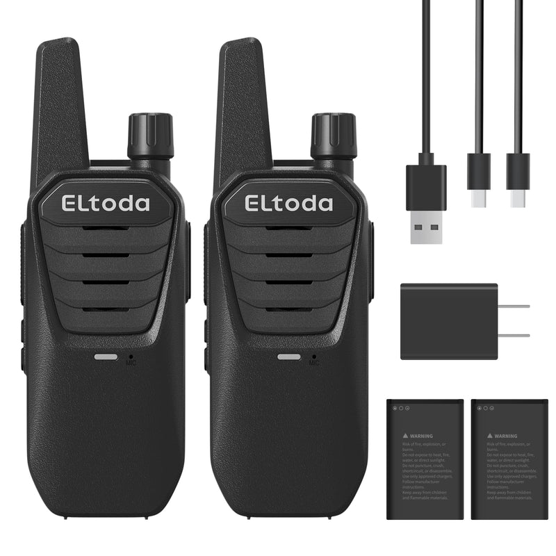 E02 Portable Walkie Talkies for Adults Rechargeable Two Way Radio | FRS License Free, Vox Hands-Free, Keylock, USB-C Charging, 16 Channels, Lightweight, Compact, Woring, Cruise, Hiking, Camping 2 Pack