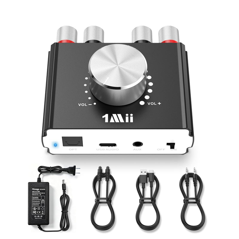 1Mii DeskRoar B75 Mini Bluetooth 6.0 Amplifier, 2.0 Channel 50W×2 HiFi Amp | USB/Optical/AUX IN, Home Audio Digital Stereo Receiver for TV/PC/Bookshelf/Desktop Speakers, 24V Power Supply
