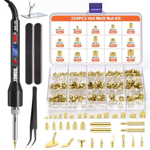 Threaded Inserts Set 350pcs M2-M8 and 9 Repair Tips Digital Soldering Iron M2-M8+350Pcs Heat Inserts