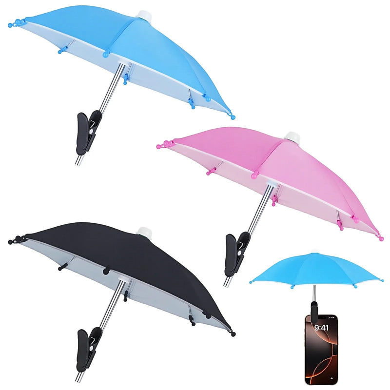3 Pack Phone Umbrella for Sun, Cell Phone Shade with Clip, Protects from Sunlight, Glare, Rainproof, Suitable for Outdoor Activities(Black+Blue+Pink)