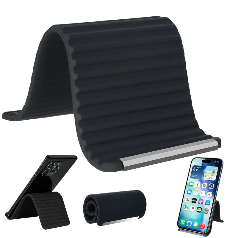 Portable Foldable Silicone Aluminum Phone Holder (Black) Black
