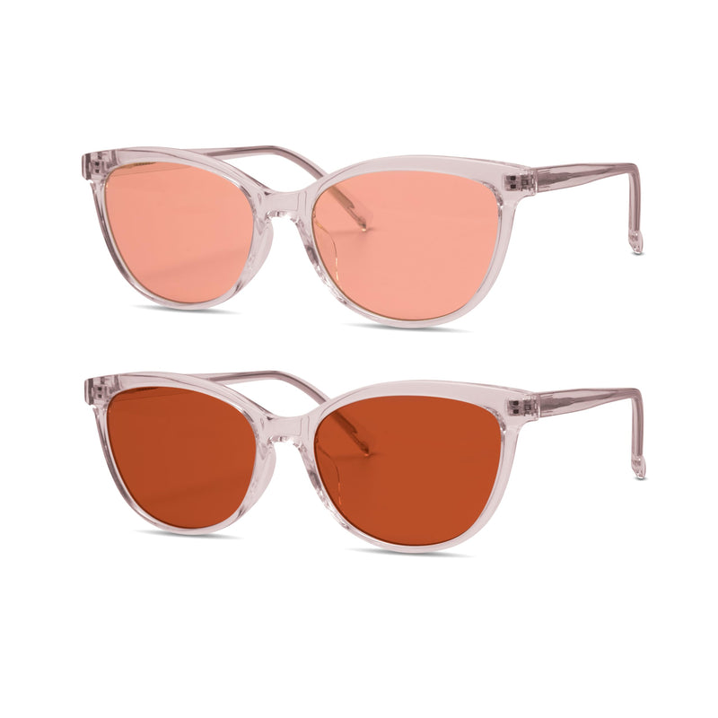 BRADDELL Women's FL-41 Indoor Rose & FL-60 Outdoor Brown Tinted Migraine Light Sensitivity Glasses for Fluorescent LED Glare, Photophobia and Concussion (Pink Cat Eye)