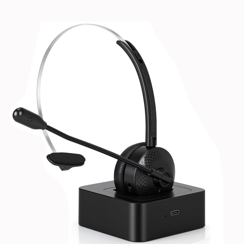 Bluetooth Headset with Mic, Wireless On Ear Headphones with Noise Cancelling Microphone for Trucker, Hand Free Wireless Headset for Cellphone