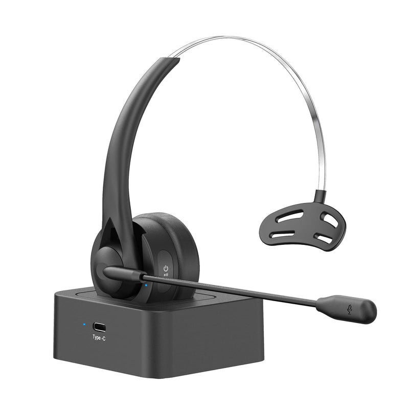 Wireless Headphones with Mic On Ear Headset 5.2 Call Center Earphone with Noise Cancelling Microphone Adjustable Headband Control with Charging Dock