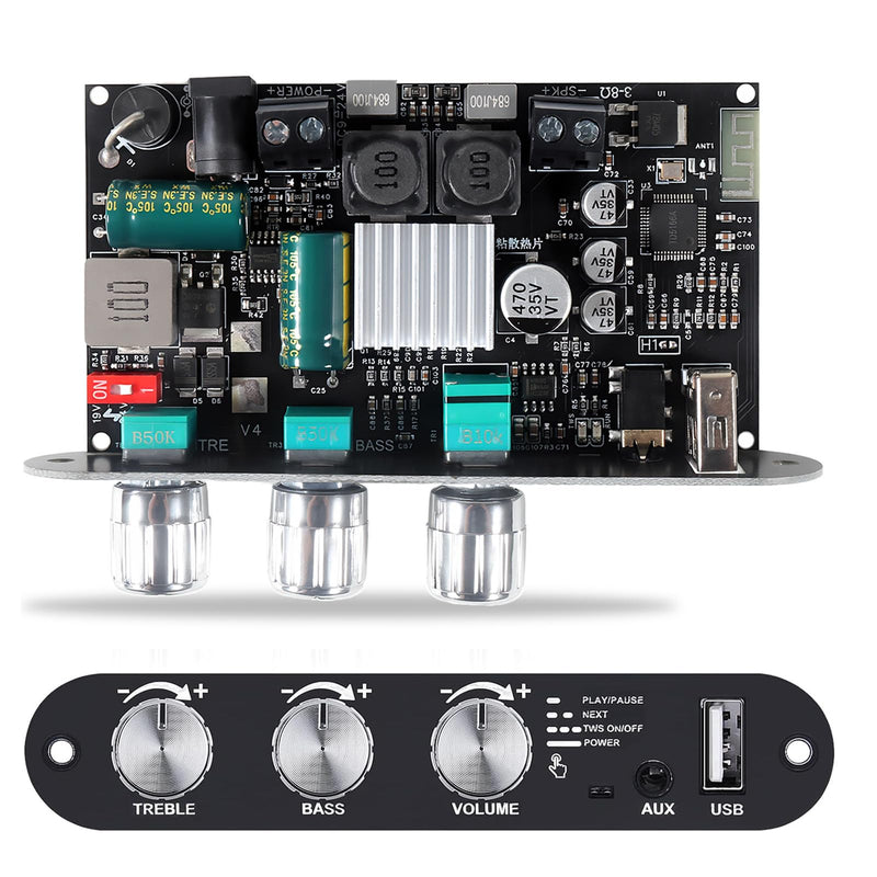 ZK-1001U Mono Amplifier Board with TWS Boost Circuit Treble Bass, 100W Power Output Mini Audio Amp for Home Outdoor DIY Speakers 9-24V Input Supports USB/AUX/Bluetooth