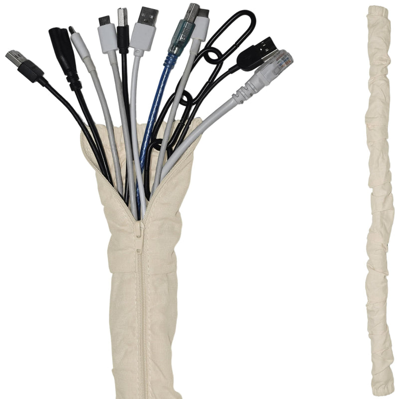 Zippered Fabric Cable & Chain Sleeve, Decorative Cord Hider,1 Beige 2.6ft | 1 pack,2.6ft/4ft/6ft available