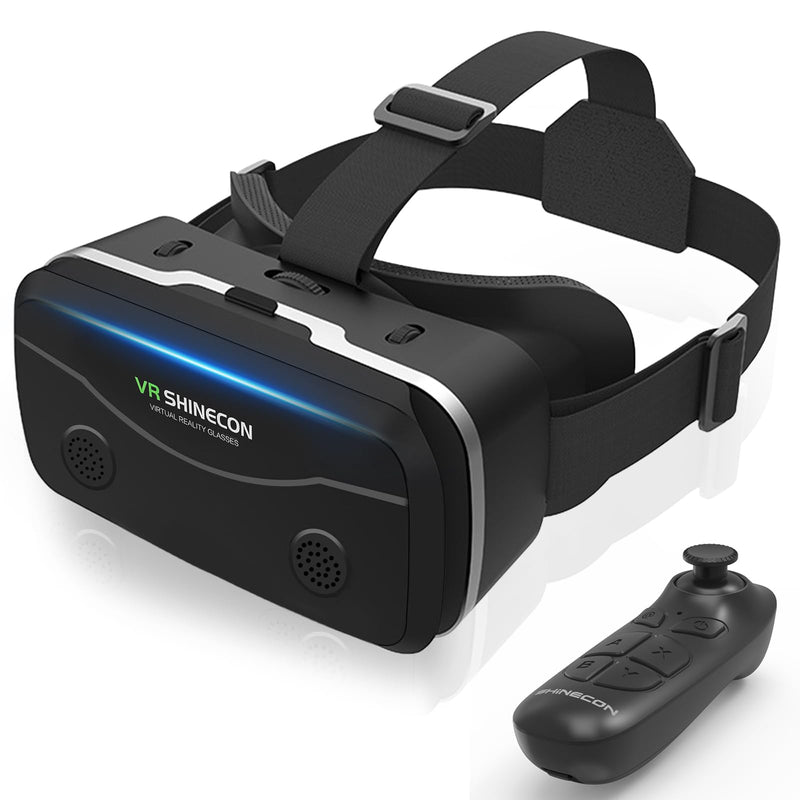 VR Headset with Bluetooth Remote for 4.7-7" iPhone & Android Phones, HD Aspheric Lenses, Adjustable Focus & Pupil Distance, Heat Dissipation Design