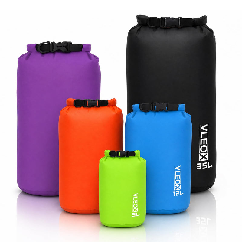 Dry Bag 3-Pack/5-Pack, Ultralight Dry Sack, Lightweight Waterproof Bags Roll Top Sack Set Keeps Gear Dry for Hiking, Backpacking, Kayaking, Camping, Swimming, Boating 5 Pack - 5L+12L+15L+25L+35L