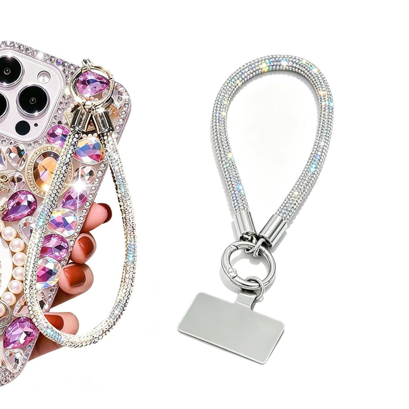 Diamond-Studded Cell Phone Strap Accessories Iridescent Silver