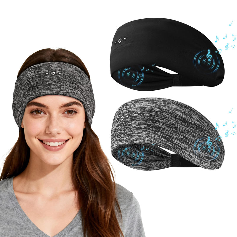 2-Pack Sleep Headphones Bluetooth Headband, Ultra-Thin HD Stereo Wireless Headband for Sleeping, Workout, Running, Yoga - Gift for Men Women, Black+Gray