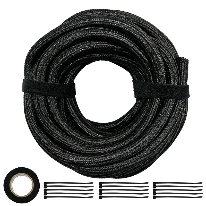 Braided Wire Loom Tubing, 25FT 1/2Inch Self-Wrapping Cable Sleeve | Cable Sleeves Cord Management, Flexible Cable Management Sleeve, Cold and Heat-Resistant, for Automotive Engine, Home Theater 1/2"