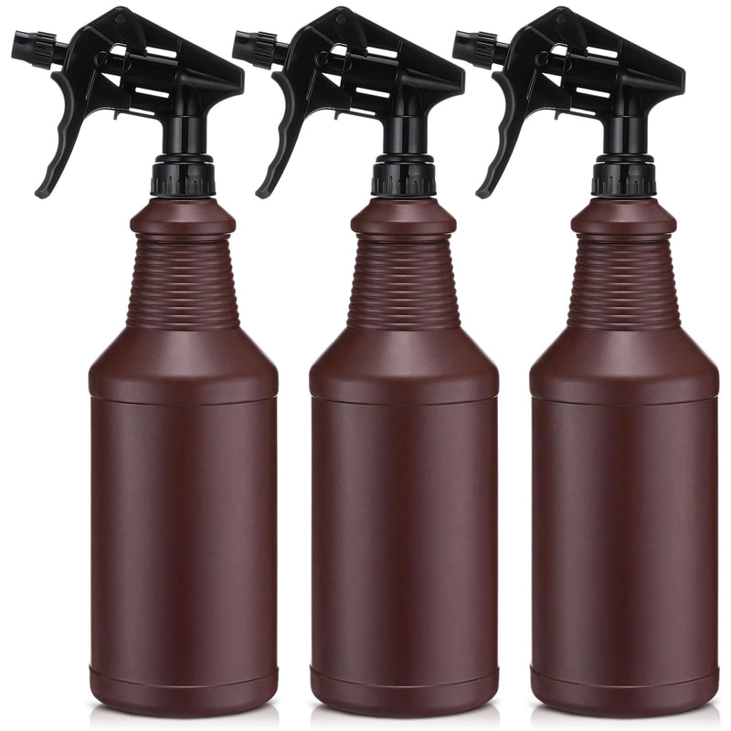 Honeydak 3 Pack Plastic Spray Bottles 34 oz Heavy Duty Opaque Spray Bottles UV Light Blocking Refillable Reusable Leak-proof Sprayers for Cleaning Solution Kitchen Garden Home Plant(Brown, Black) Brown,Black