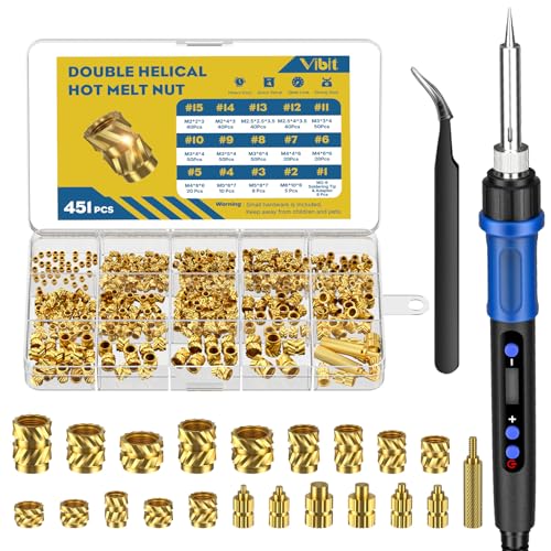 Vibit 451 Pcs Threaded Inserts Set, Soldering Iron Kit 100W for 3D Printing