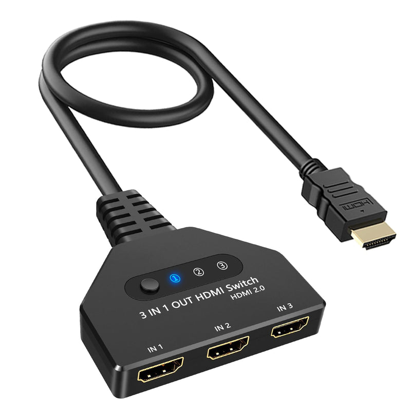HDMI Switch 3 in 1 Out-HDCP 2.2, 4K@60hz 3 Way hdmi Splitter Supports Full 1080P 3D Compatible with Roku Fire TV Stick HDTV PS4/PS5 Xbox One Chromecast, Compatible with Mac/Win/Linux