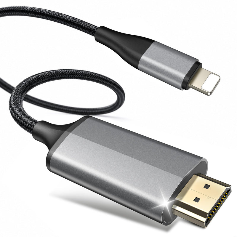 Lightning to HDMI Adapter for iPhone to TV/Projector/Monitor | 1080P@60Hz Screen Mirroring Cable | Plug & Play, No Power Needed | 6.6ft/2m Compatible with iPhone14/13/12/11/XS/XR/8+/7/iPad Space Gray