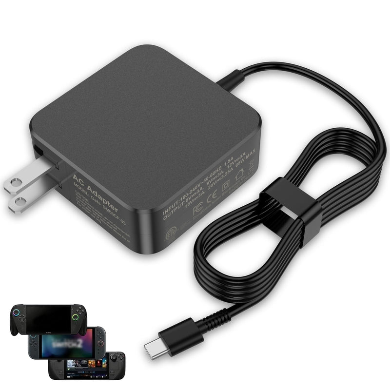 65W 60W USB C Charger Compatible with ROG Ally X/Steam Deck/Legion Go S | For Asus ROG Xbox Ally X/Switch/Lite/OLED/MSI Claw/GPD Win/Onexplayer Gaming for Laptop Type C Fast Power Adapter