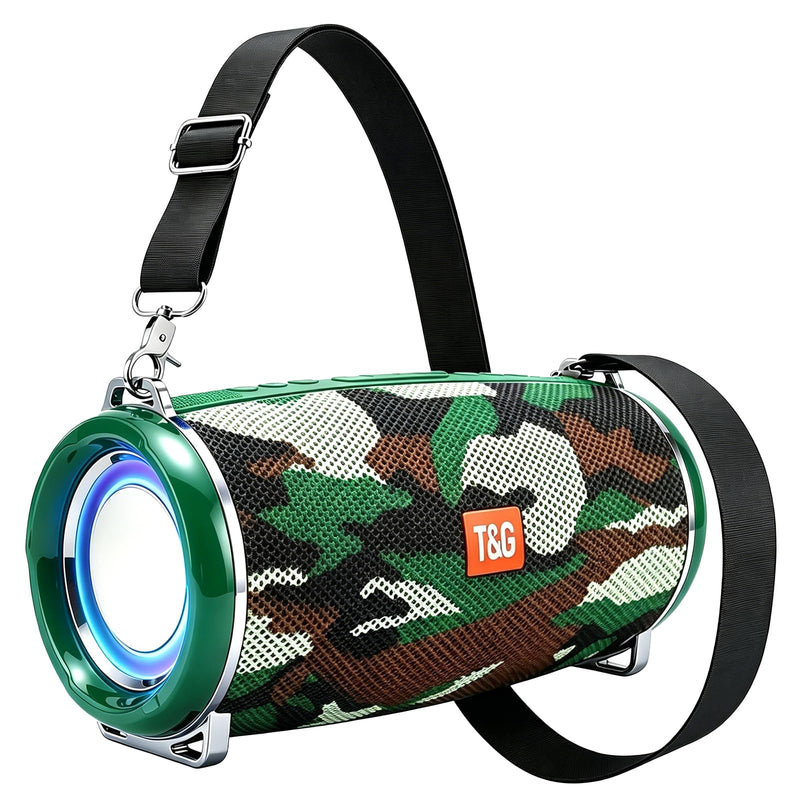 T&G Portable Ourdoor Speaker with Deepbass, IPX5 Waterproof Boombox | 12H playtime, TWS pairing,Bike speaker with strap, FM radio, TF/ USB port. Ideal rugged gift for camping ,Camouflage Camouflage