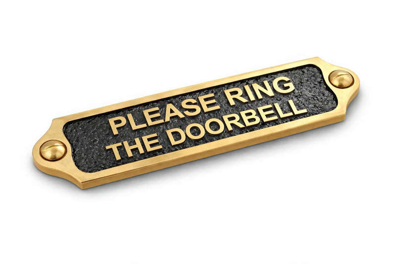 Solid Brass Please Ring The Doorbell Plaque Sign, Black Background Doorbell Notice Plate, Entrance Door Sign for Home, Office, Shop, Reception, Hotel, Clinic, Business Entryway Signage(PLEASE RING THE DOORBELL)